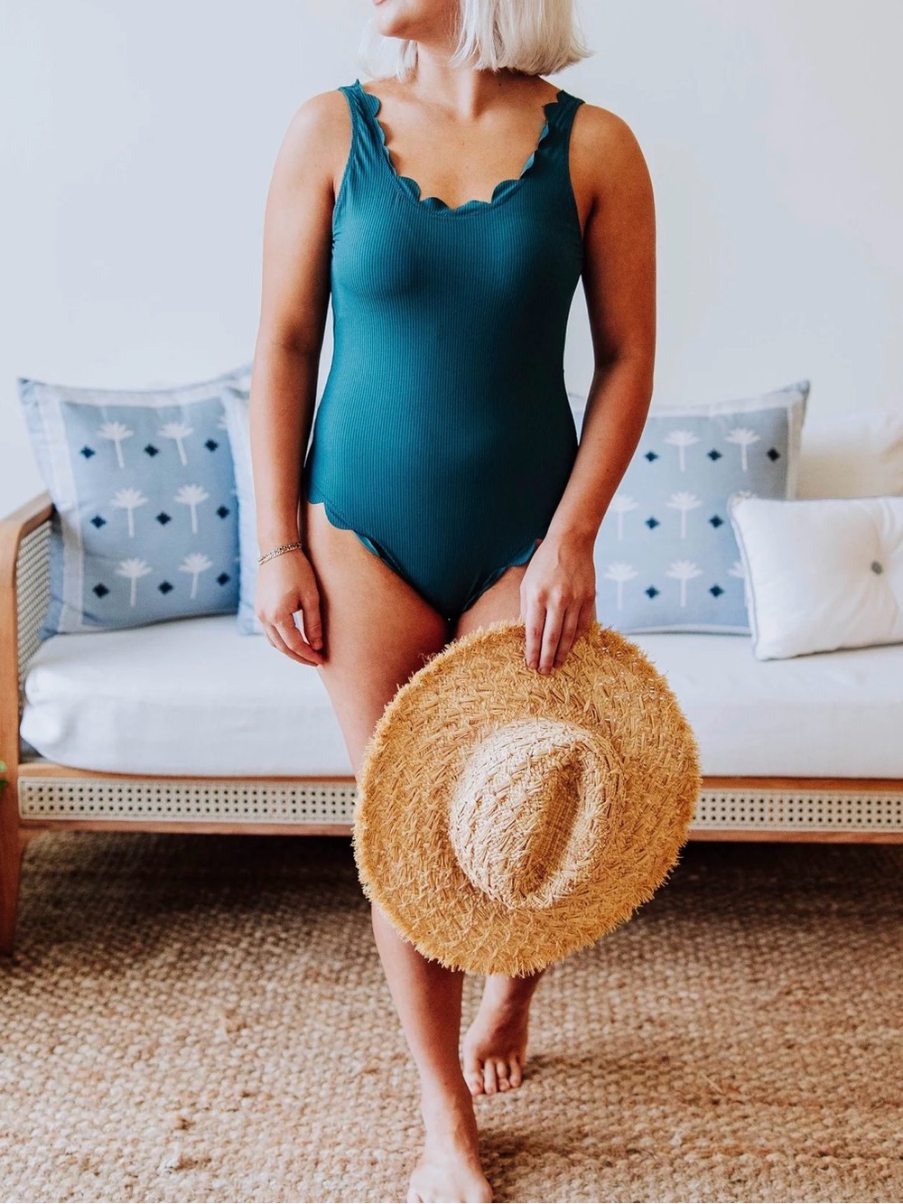 SweetHoney Teal Scallop One-Piece Swimsuit- Sage Gray